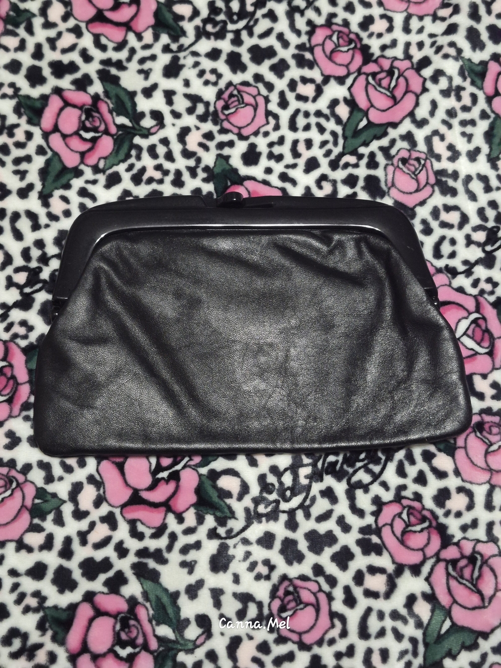 Vintage 70s Black Leather Clutch Bag